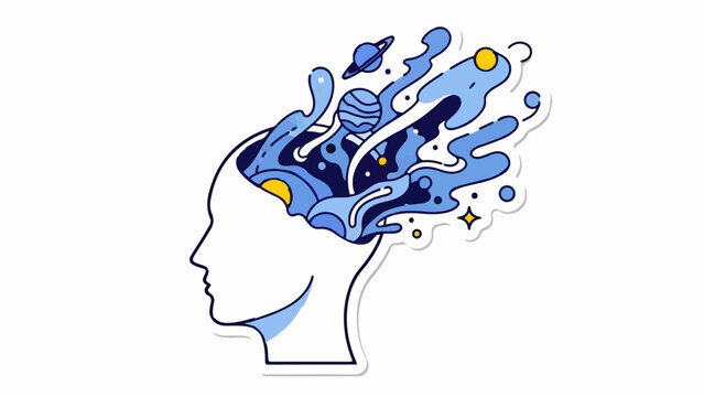 A profile silhouette explodes with celestial, abstract blue thought forms