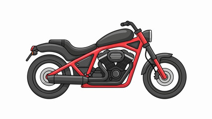 A red and black motorcycle with a visible engine, styled in a simplified, illustrative manner