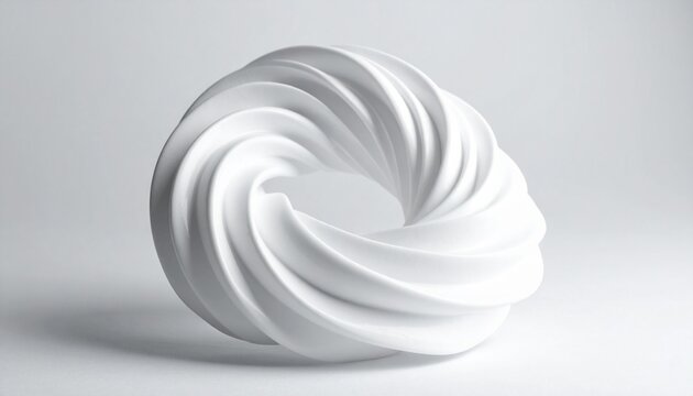White twisted torus sculpture with spiral symmetry on light background, evoking mathematical elegance and parametric design