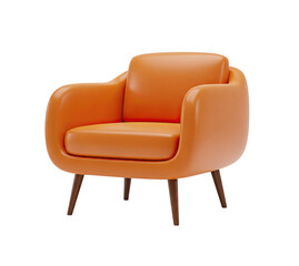 Fototapeta premium Modern orange armchair with wooden legs, stylish and comfortable lounge furniture