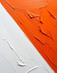 Abstract background, Diagonal split, vermilion orange and white grunge texture painting with thick impasto for modern and edgy energy, creativity, and boldness
