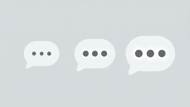 Chatbot for online store chat bubble trio messaging typing indicator minimalist grey white interface calm neutral background subtle shadow modern