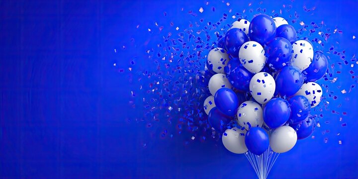 Blue and white balloons composition for celebrations and festive events design