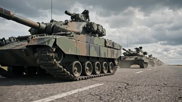 Military tank on road