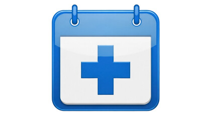 Obraz premium Blue calendar icon with plus sign isolated PNG on transparent background, medical appointment reminder for healthcare and planning