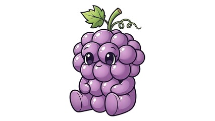 Cute cartoon grape character smiling with a leaf