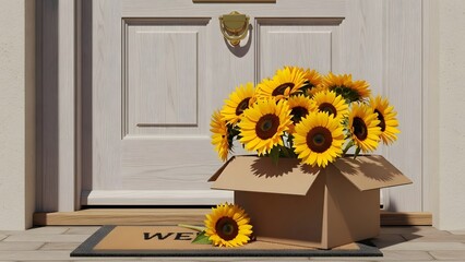 gift sunflowers in a box depicting importance of plants and greenery Visuals with maximum sensory appeal