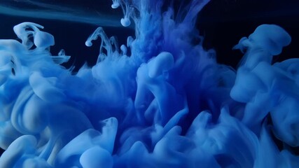 Abstract blue ink cloud swirling underwater deep dark background ethereal smoke diffusion slow motion organic abstract motion liquid paint explosion - Powered by Adobe