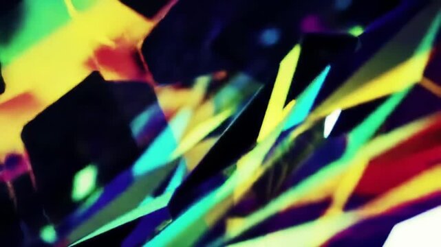 Abstract geometric background with vibrant colors and sharp, angular shapes creating a dynamic effect.