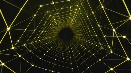 Dynamic network connections tunnel with glowing yellow lines and nodes - Powered by Adobe