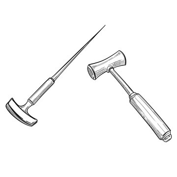 Lobotomy tools vector line art hand drawn illustration