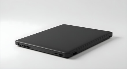 Sleek Black Laptop Closed Isolated on White Background