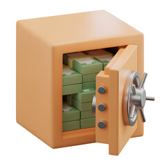 Open Safe with Stacks of Money Inside