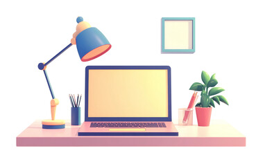 Friendly cartoon computer illustration depicting work, study, and digital activity in polished modern digital artwork for storytelling and lifestyle visuals isolated on transparent background PNG
