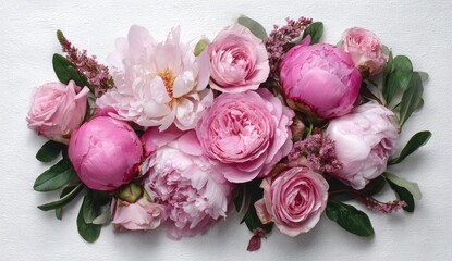 Pink peonies and roses arranged artfully