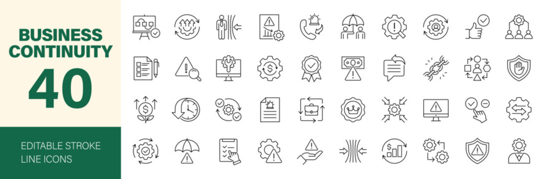 Business continuity icon set. Editable line icons. Vector illustration.