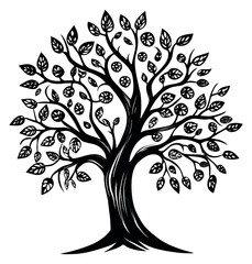 Obraz premium Hand drawn line art illustration of a stylized tree depicting intricate leaves for organic designs