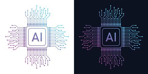 Artificial Intelligence AI Microchip with Neural Circuit Design. Vector Illustration of an AI Processor with Neural Circuitry Representing Machine Learning, Deep Learning and Intelligent Systems