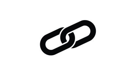Obraz premium Simple black silhouette of two linked chain pieces used as a symbol for connection, link, security, unity, or digital hyperlinks themes.