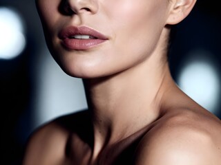 Pensiero di bellezza e salute, donna che si prende cura del viso e del collo