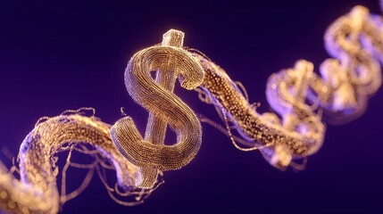 Money flow concept with amber highlights and violet background in a digital design scene
