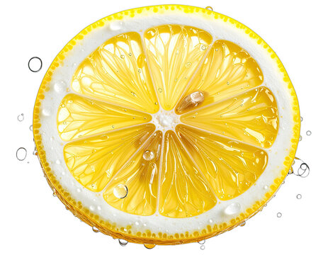 Close-up of a perfectly sliced citrus fruit showcasing bright yellow segments and droplets