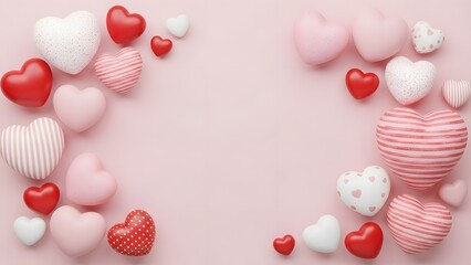 a collection of red white and pink hearts on a pink background