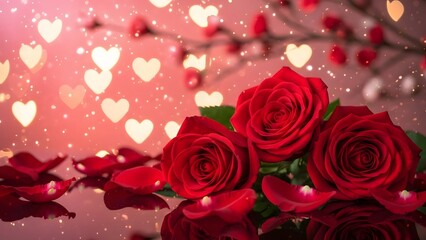 romantic red roses and heart decorations for valentine s day celebration