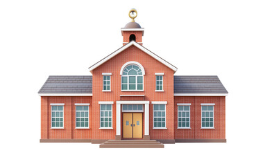 Playful cartoon schoolhouse featuring bell on top presented in a polished animated character style isolated on transparent background PNG