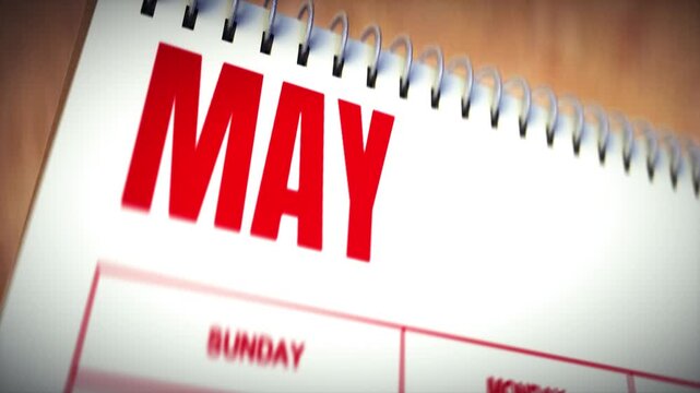 Close Up VDO of August Calendar Page in Bold Red Letters Time, Date, and Organization Planning Focus