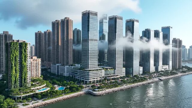 Modern city skyline with highrise buildings