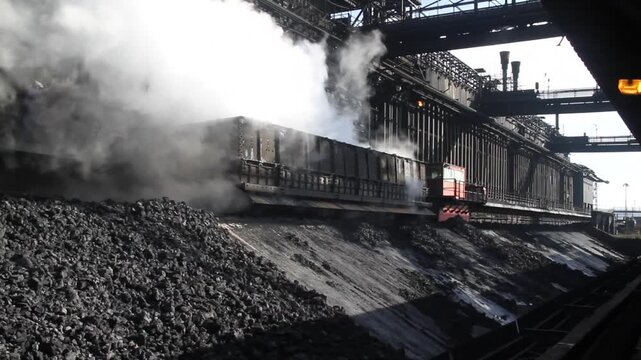 Coke oven plant in operation producing hard but reactive metallurgical coke for blast furnace use.