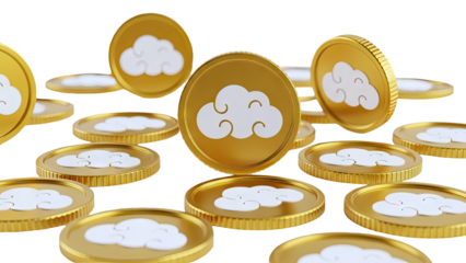 Golden coins with cloud symbol