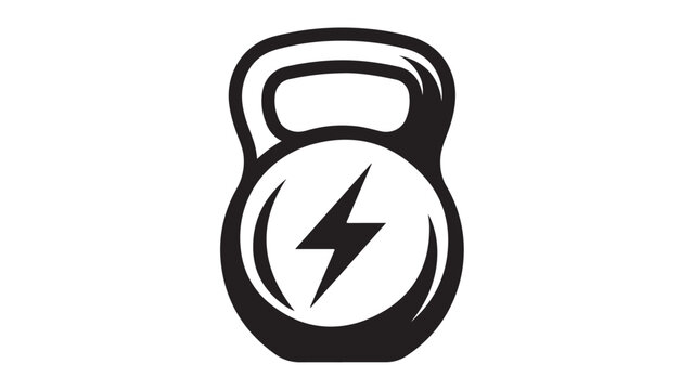 vector illustration of Dynamic fitness kettlebell icon with a lightning bolt symbol representing strength, energy, and power workouts