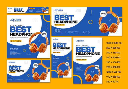 Headphone Web Banner Ads Set