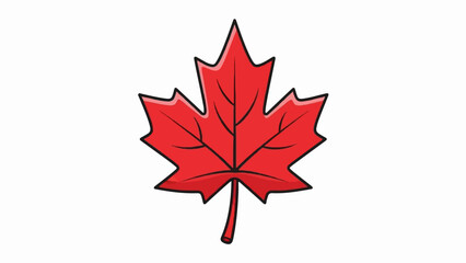 A simple, bold red maple leaf graphic with black outline and veins