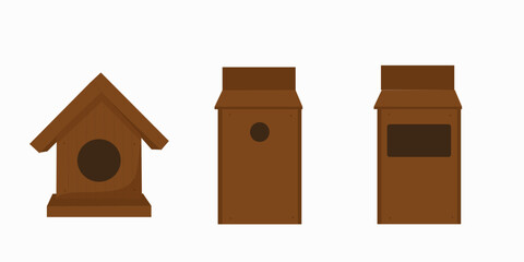 Set of bird house, nesting box, starling box isolated, flat vector element