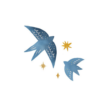 Flying swallow birds illustration. Perfect for greeting card, branding and nature themed designs.