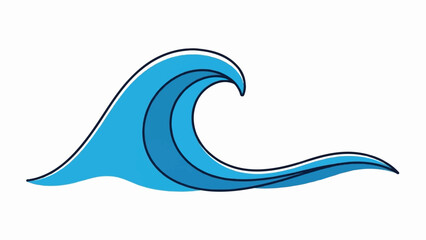 A stylized blue wave crests and flows with a dark outline against a white background