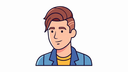 Obraz premium A stylized portrait of a young man with brown hair and a blue jacket