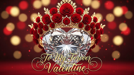 Naklejka premium A dazzling heart-shaped diamond, crowned with intricate red roses and gold, floats above 