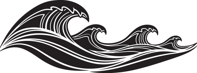 Fototapeta premium Black and White Ocean Wave Graphic Illustration Design Element