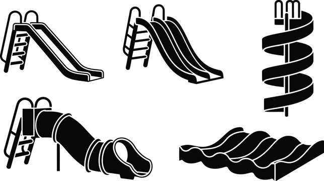 Children playground and water slides in the park silhouette. 