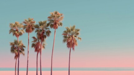 Fototapeta premium minimalist tropical beach scene with palm trees pastel colors