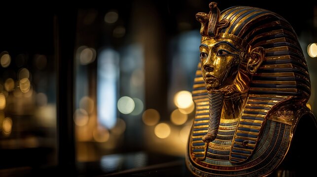 Golden Pharaoh Mask in Museum Display