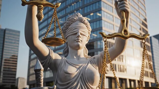 Statue of Justice with scales and sword