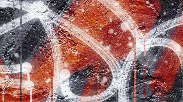 Abstract graffiti art on a textured wall with vibrant colors and dynamic patterns.