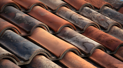 Weathered clay roof tiles creating a mediterranean pattern