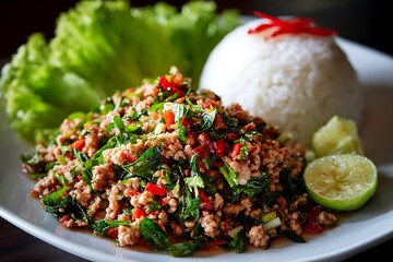 Authentic Pad Kra Pao: A Delicious Thai Dish with Minced Pork, Basil, and Rice