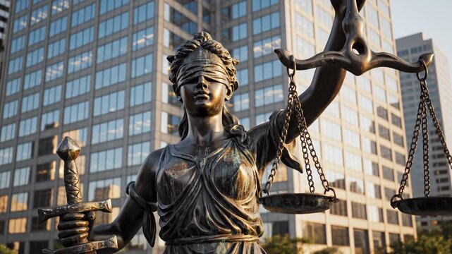 Statue of Justice with scales and sword